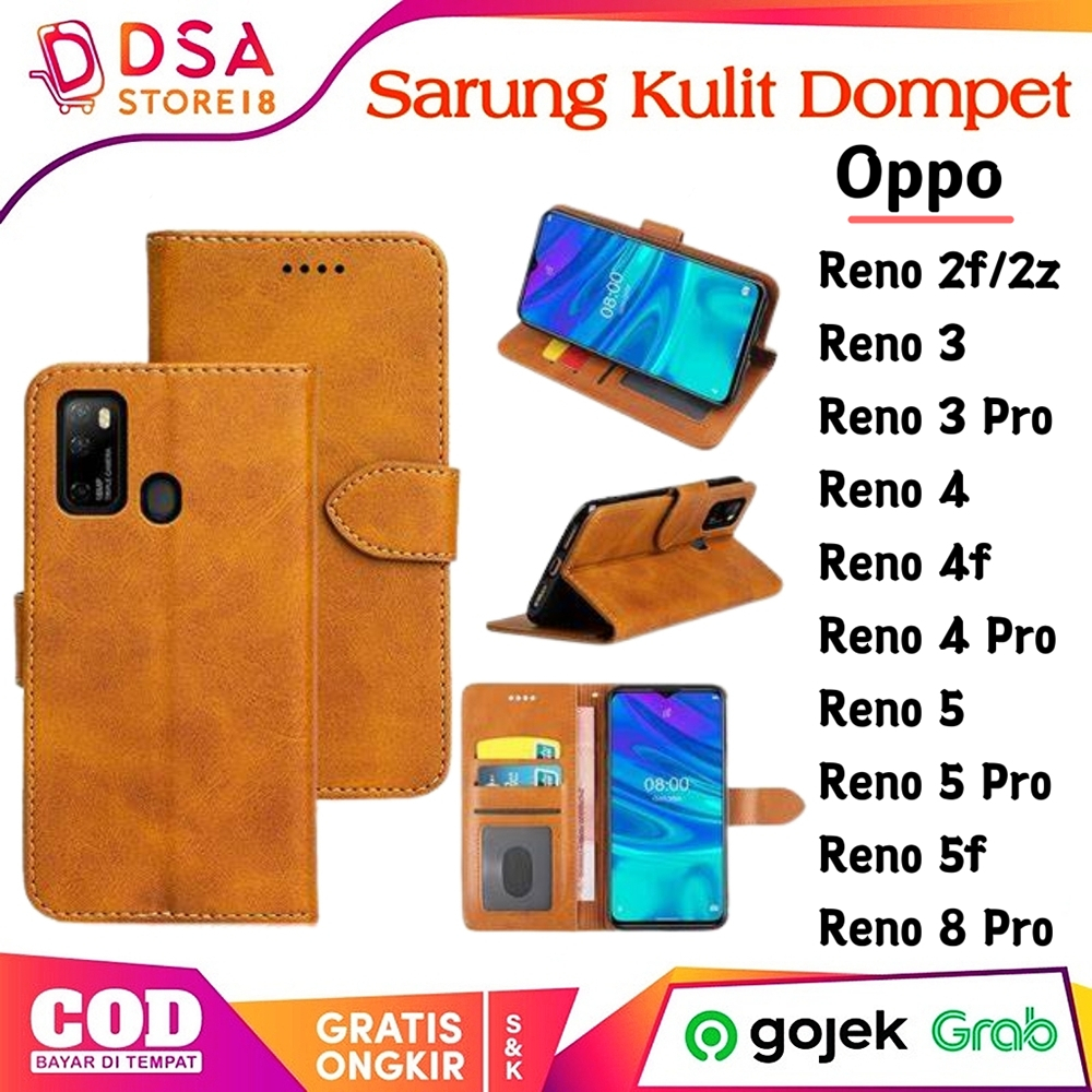Case Oppo Reno 5 / Casing Oppo Reno 4 / 4F 3 2F 5F 4 Pro 8 5 Pro Leather Case Flip Cover Wallet Domp