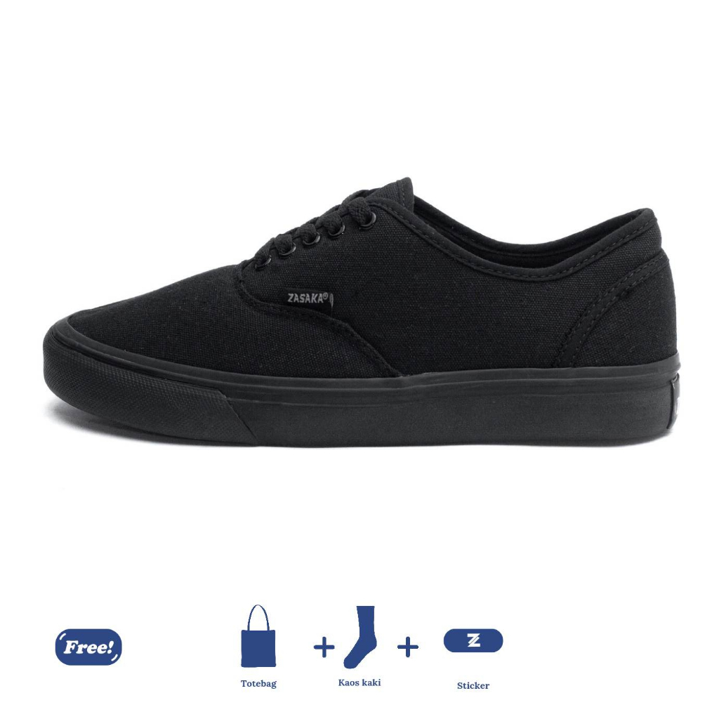 Zasaka - Sepatu Authentic Full Hitam Sneakers Casual Pria