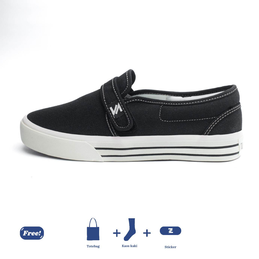 Sepatu Zasaka - SAKA Street Slip On Double Stripe Black &amp; White original pria dan wanita