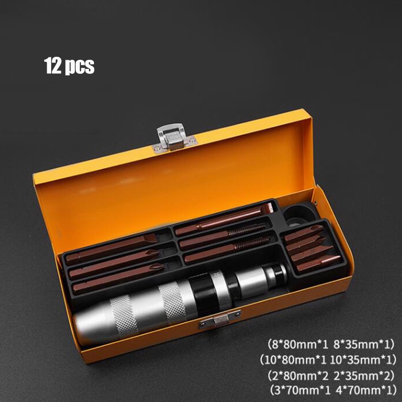 12/13pcs Obeng Ketok Set Getok Putar Set Impact S2 Drill Bit Driver Non-Karat Impact Screwdriver Set Box Besi Vessel