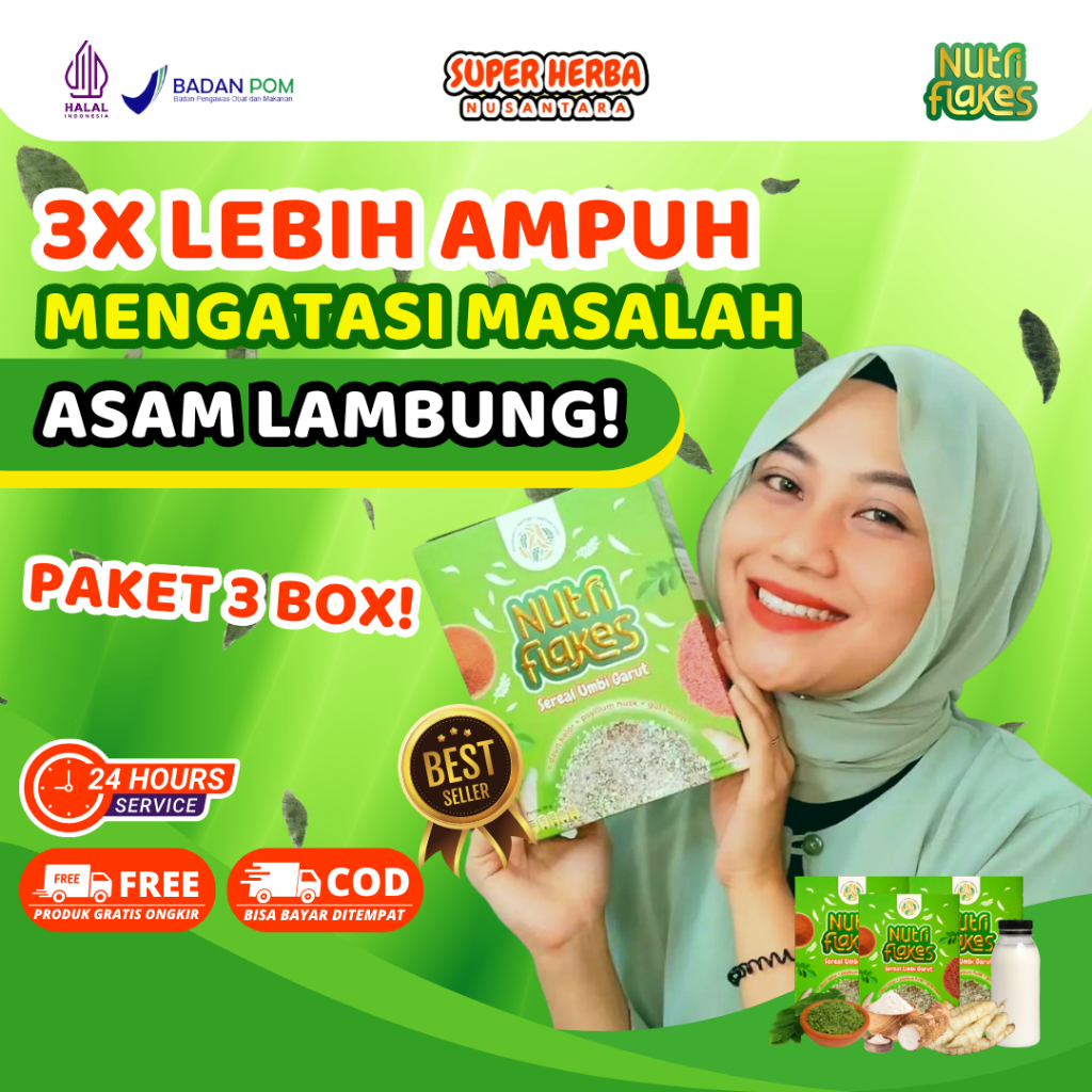 

[PAKET 3 BOX] | Nutriflakes | Sereal Enak Dari Umbi Garut Mengatasi Asam Lambung Maag GERD Halal Terverifikasi Bpom