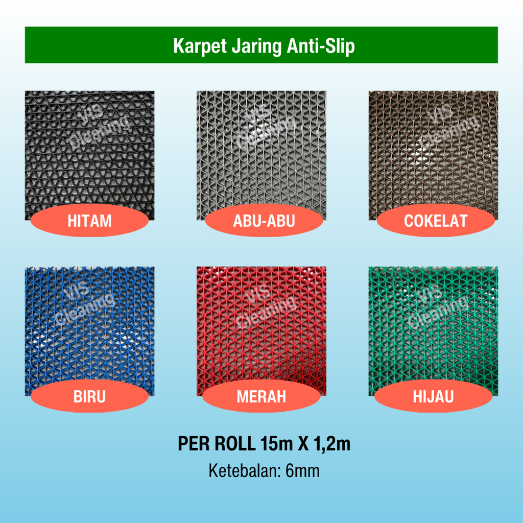 Karpet Jaring Anti - Slip Bahan PVC (Per Roll 15m X 1,2m) Keset Musholla Alas Kolam Renang Kamar Mandi Anti Licin