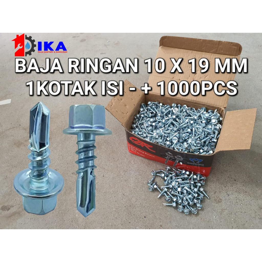 Baut Baja Ringan 10 x 19 MM - 1 Dus - High Quality / Roofing Baut Baja Ringan 10x19 Baut / sekrup / roofing / ruping Baja Ringan (1KTK = 1000PCS)