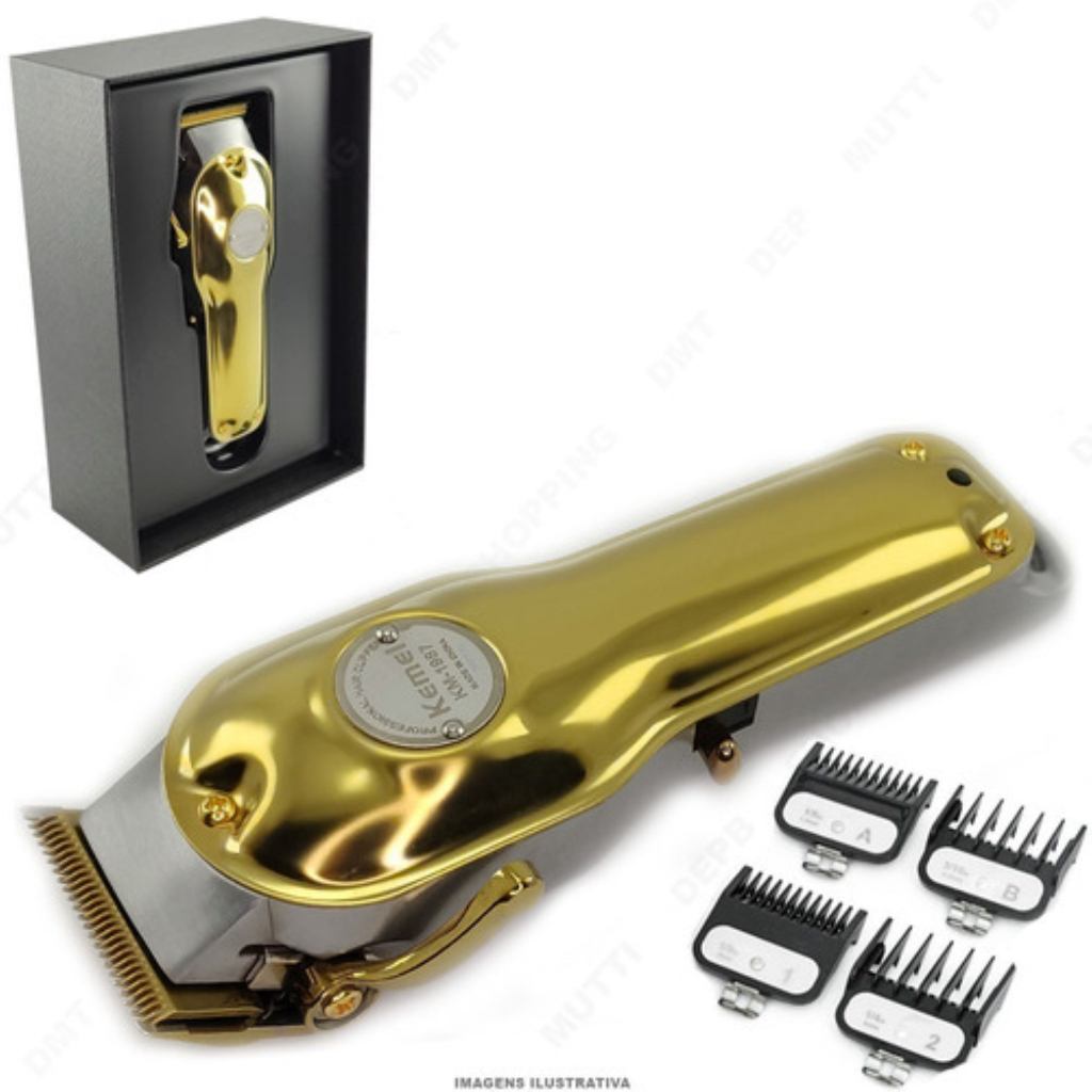 kemei km-1987 all metal hair clipper wireless hair trimmer men gold