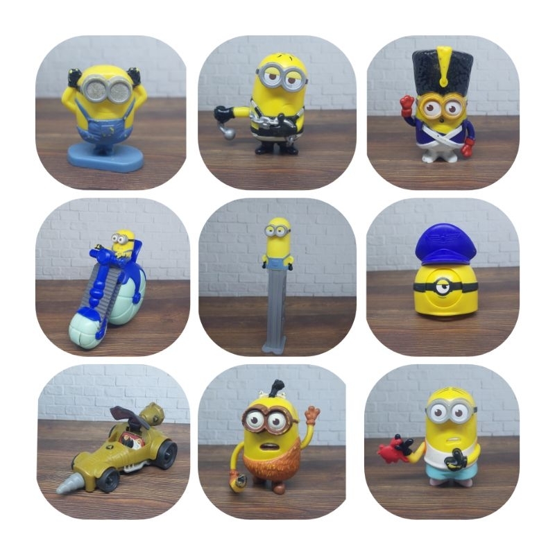 Minion mainan preloved mcd, motor minion, mobil minion coklat, mobil minion merah, minion koper, mob