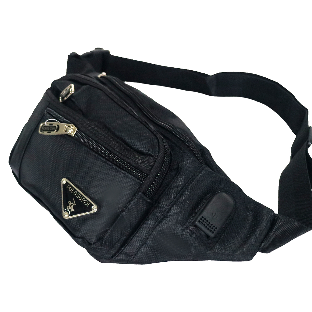 Polo Power Tas Pinggang Pria Waist bag Import USB Portable Tas Slempang Anti Air Sling bag Trendy Waterproof