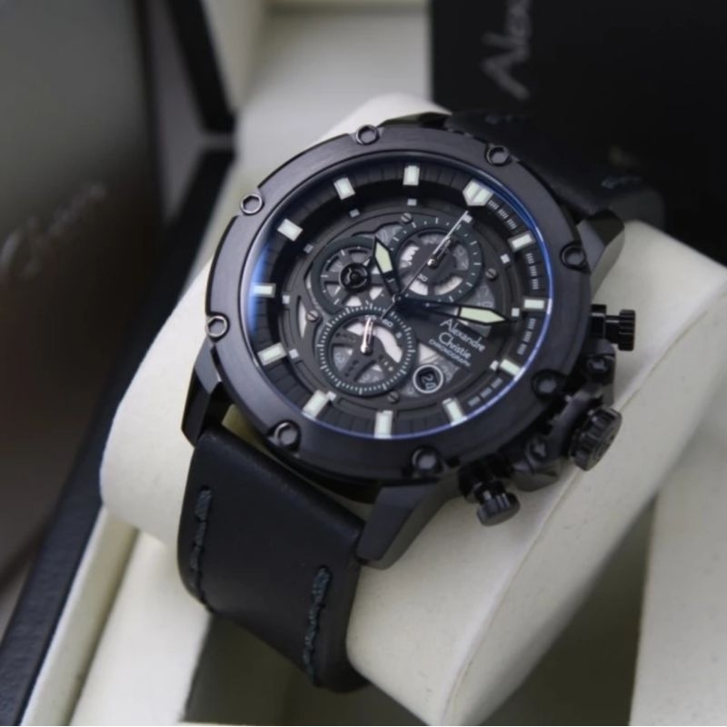 jam tangan pria alexander cristie original ac6564 full black