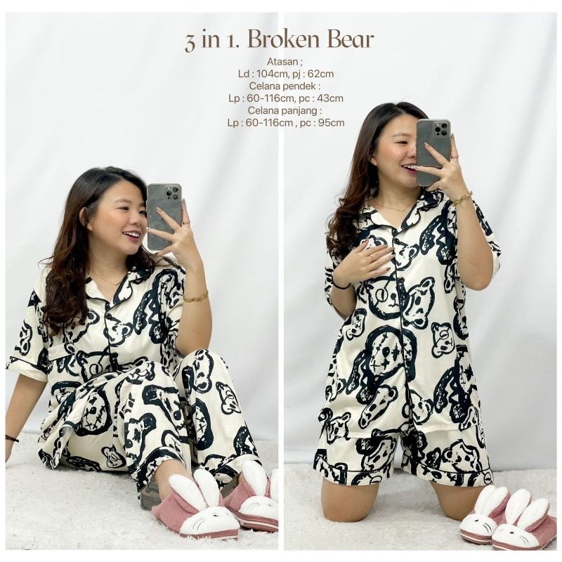 MDLV ~ Baju Tidur 3in1 Broken Bear katun spandek