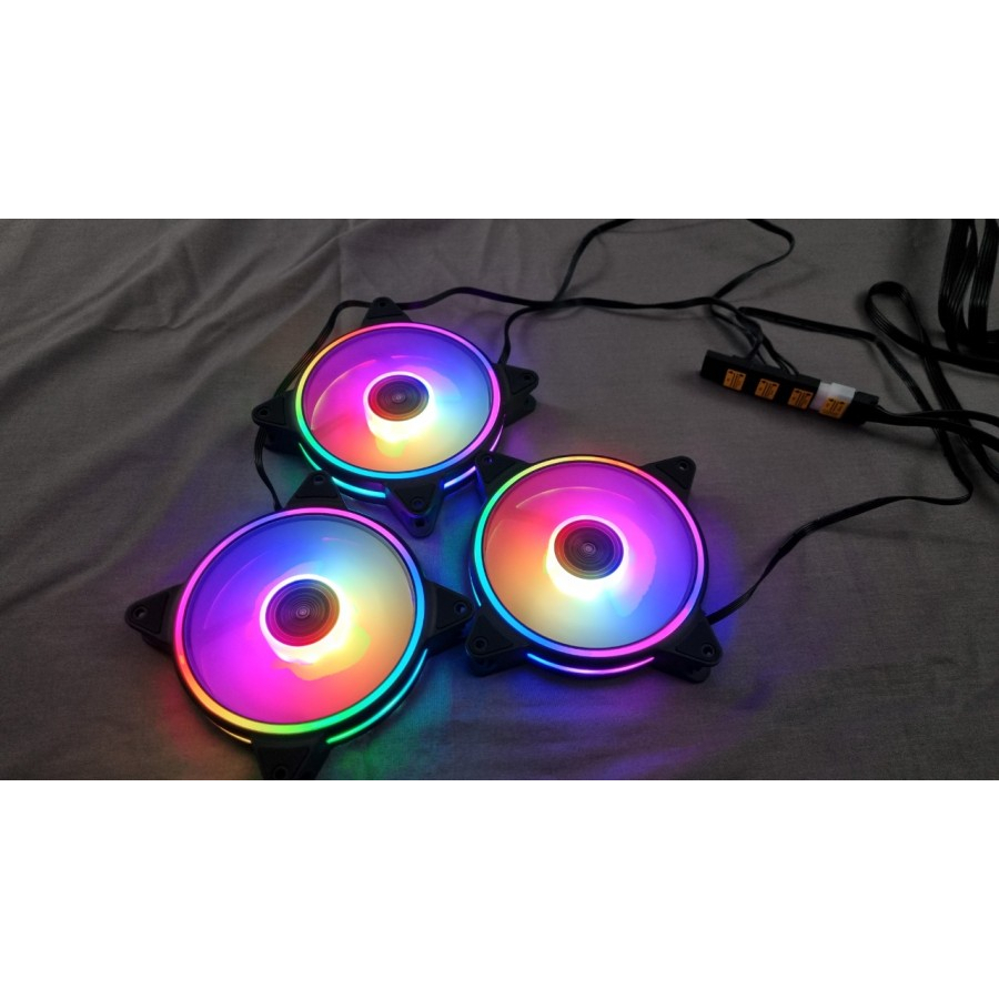 FAN 12cm INFINITY SLIM DOUBLE RING Auto RGB 16COLOUR TANPA REMOTECONTROLER - MOLEX