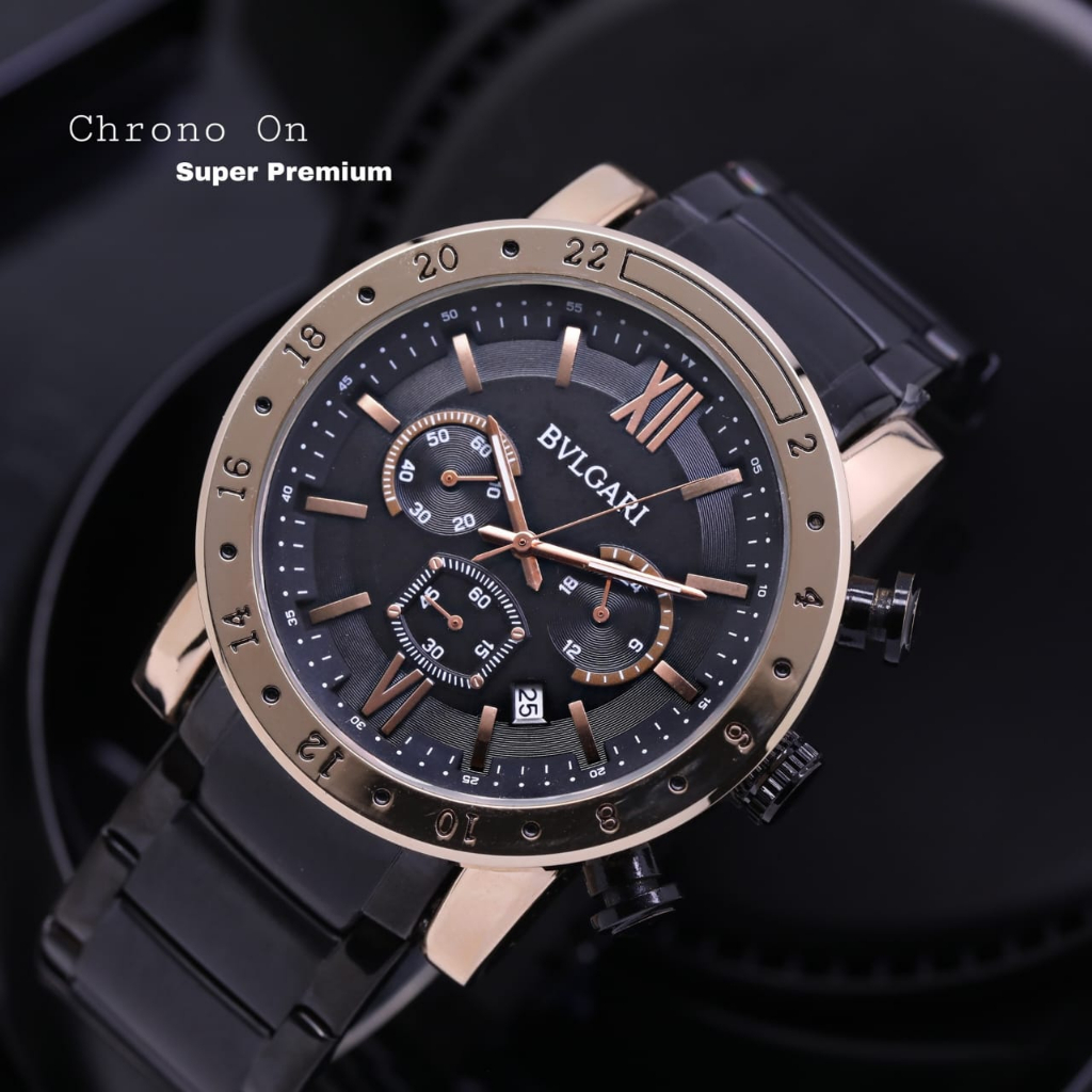 {✅COD } JAM TANGAN PRIA BULGARI RANTAI CHRONO AKTIF  4,7MM