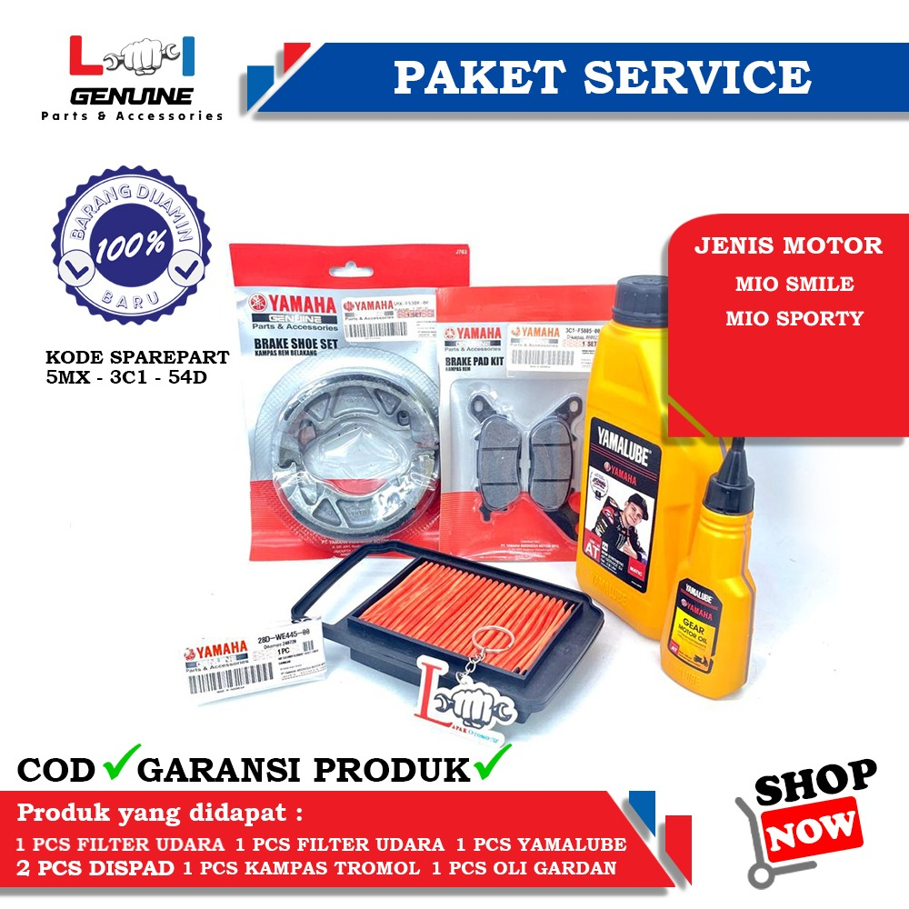 -LOI- PAKET SERVICE LENGKAP YAMALUBE MATIC SET OLI GEAR 100ML, KAMPAS REM MIO SMILE/SPORTY &amp; FILTER UDARA MIO SMILE/SPORTY