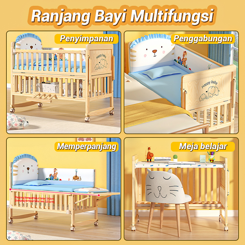 Tempat tidur kayu solid multifungsi Tempat Tidur Bayi/tempat tidur bermain/tempat tidur bayi/boks bayi