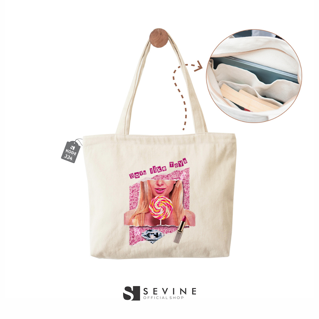 Sevine Tote Bag Kanvas Emily Resleting Kantong Tas Wanita Sekolah Kuliah Totebag Kerja Aesthetic - JJ