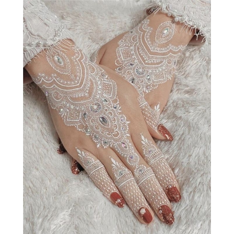 HENNA INSTAN PUTIH &amp; MAROON SEPASANG DESAIN BRIDAL SYURGA HENNA MEWAH FREE GLITER+MANIK