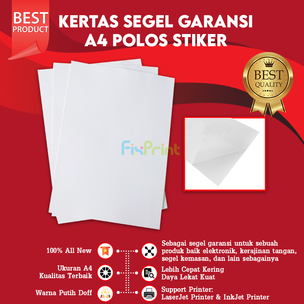 

Kertas Segel Premium Sticker Garansi Stiker Pecah Telur Putih Polos Doff A4 Guarante paper matte new