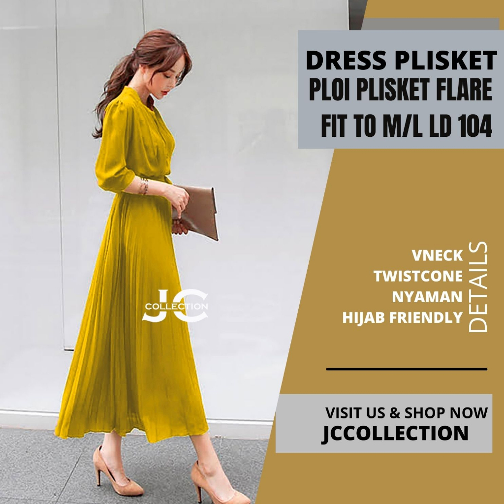 Long Dress Ploi plisket lengan panjang wanita gaya korea Peacce  - JCCollections