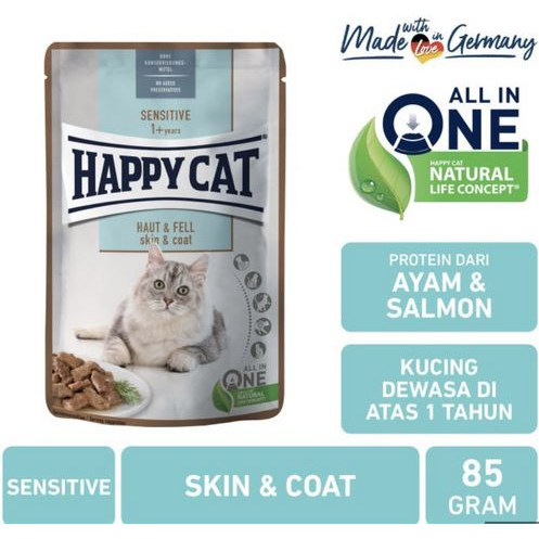 Happy Cat Skin Coat 85GR Sachet Pouch Wet Food Makanan Kucing Hair