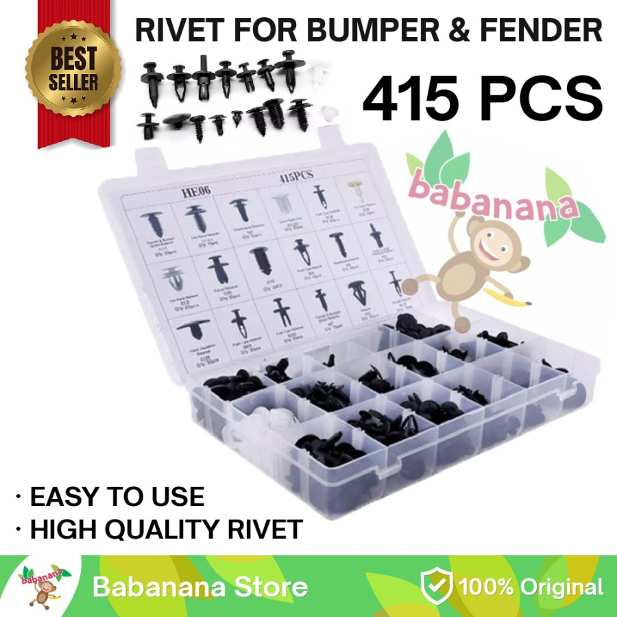 415 pcs rivet clip interior bumper pintu mobil set assortment screw