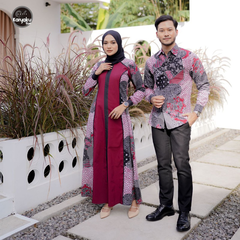 Gamis Batik Couple Kemeja Batik Pria - Shakillah Marun