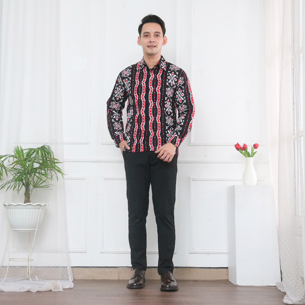 Saroja | Kemeja Batik Pria Motif Songket Dua Merah | Atasan Pria