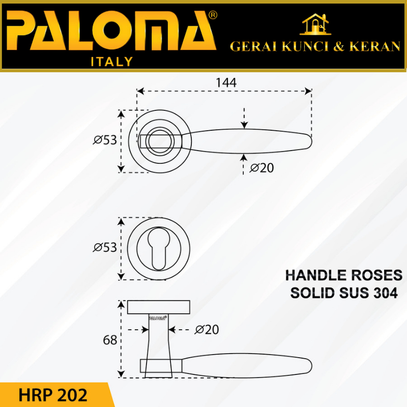 Handle Pintu Roses PALOMA HRP 202 LHS CANA STAINLESS STEEL