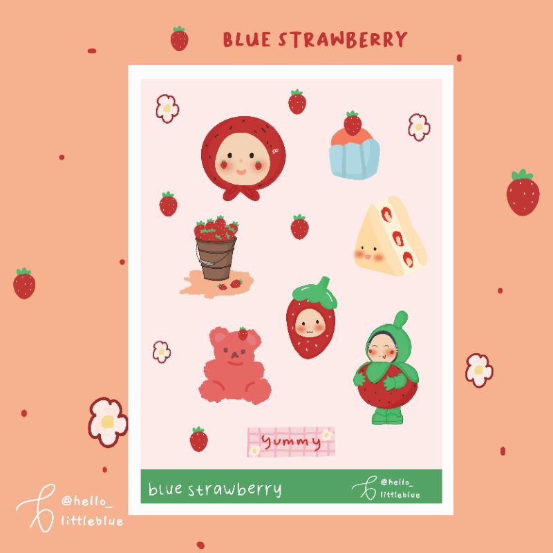 

sticker blue strawberry/sticker kiss cut/sticker jurnal