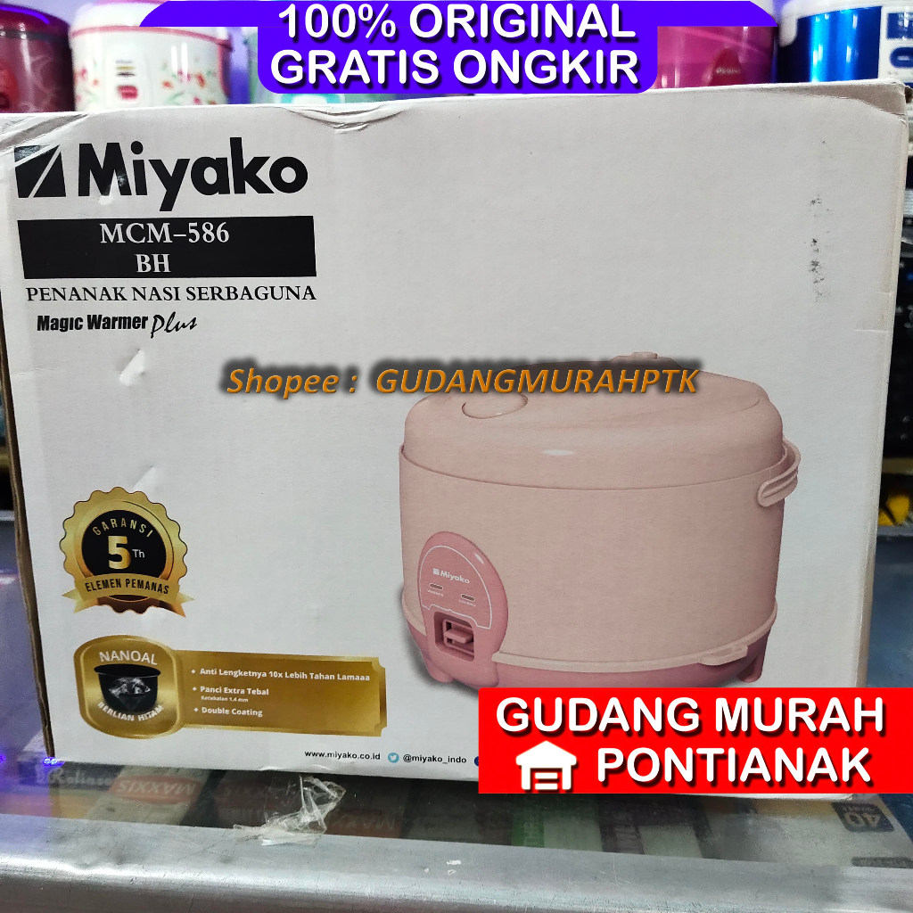 Ricecooker Miyako PREMIUM BERLIAN HITAM ANTI LENGKET NANOAL KUALITAS ATAS Tombol Buka Otomatis 1,8 Liter 1.8L Panci Tahan Gores Tebal dan Berat MCM586 586 BH