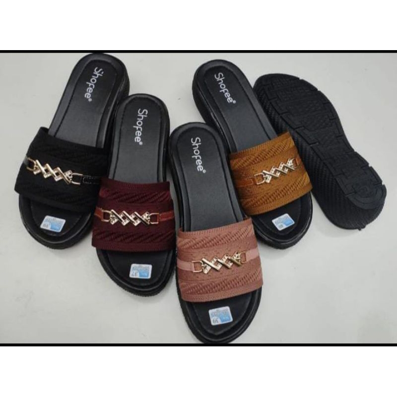 Sandal Slop Wedjes Rajut /Sandal wanita Terbaru