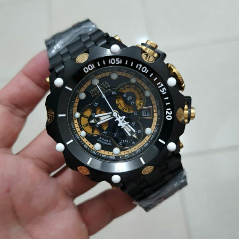 Jam tangan Chronograph INVICTA VENOM Reverse Black gold Japan Quartz