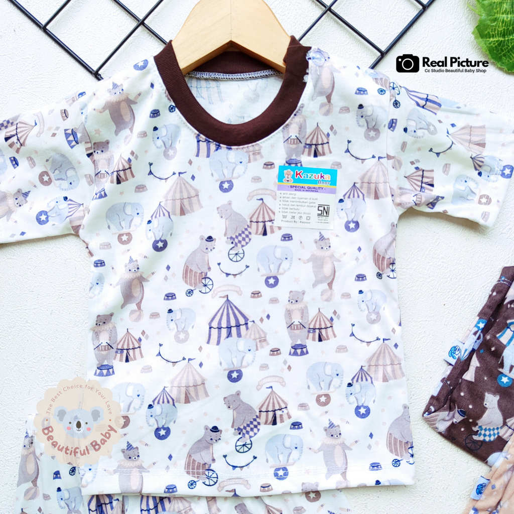 Baby.ou - PREMIUM Setelan Baju Bayi Piyama Bayi Lengan Pendek Celana Pendek Motif Circus / Baju Harian Bayi / Setelan Baju Bayi Pendek