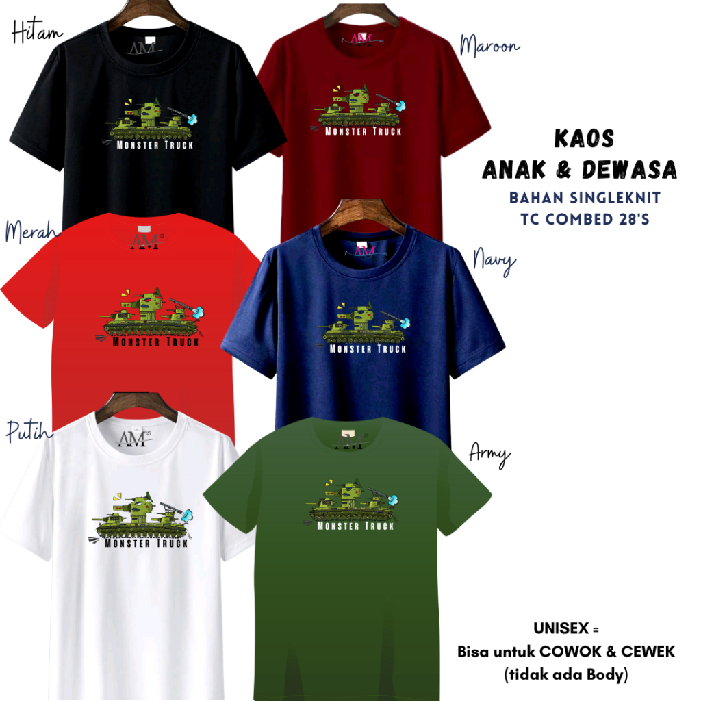 Baju Kaos Anak Cowok 3-12 tahun - Remaja- Dewasa S- 7XL-XXXL MONSTER TRUCK