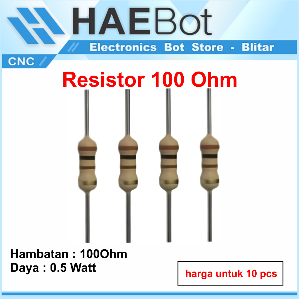 [HAEBOT] Resistor Tahanan 100 Ohm 1/2 Watt 0.5 Watt 100Ohm Penghambat Carbon Karbon Film Hambatan Toleransi Rendah Pengatur Tegangan Arus 10 Buah Pcs