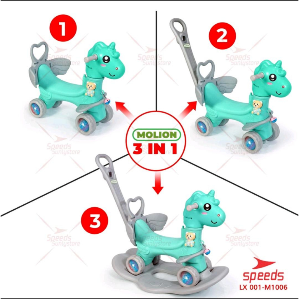 Happy Play 3 in 1 Rocking Horse. Mainan kuda-kudaan Balance Bike 3in1 Rocking Horse Ride On M1006