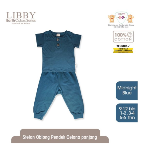 Setelan Baju Bayi Piyama Anak Libby Lengan Pendek Celana Panjang 1-4 Tahun Fave Set Earth Color