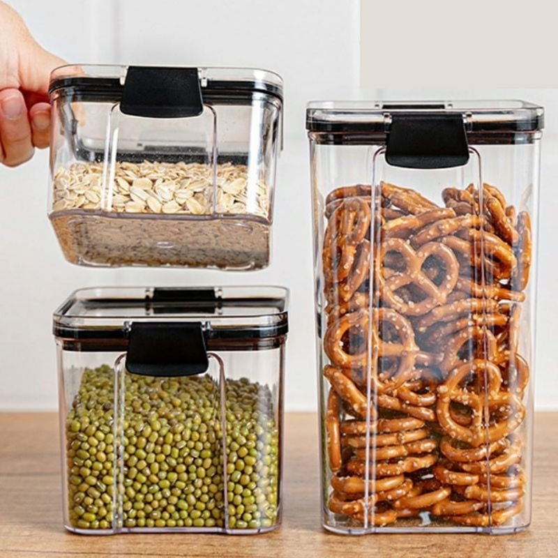 MMM Toples Lebaran Kue Kering 1300 ml Penyimpanan Cereal Acrylic Plastik Bening 1300 ml Kotak Transparan Kedap Udara 1.3 Liter Kontainer Makanan 1,3L Storage Jar Food Tempat Bumbu Wadah Snack Storage Box Bahan Makanan Murah Import