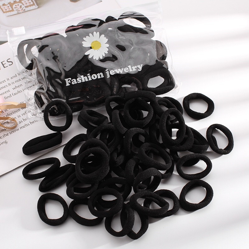 50PCS Karet Ikat Rambut Polos Korea Simple Elegan Dengan pouch