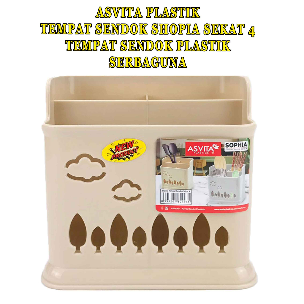 Tempat Sendok Shopia Sekat 4* ASVITA Plastik* Tempat Sendok Plastik