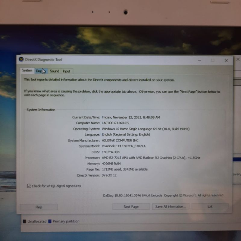 Laptop Asus Vivobook E402YA Amd E2-7015 Ram 4GB HDD 500Gb Vga Amd Radeon R2 Graphics Windows 10 Siap pakai Layar 14 inch