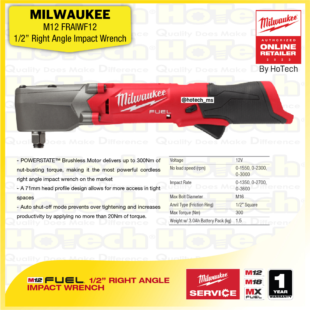 MILWAUKEE M12 FRAIWF12 | 1/2” Right Angle Impact Wrench (Unit Only)