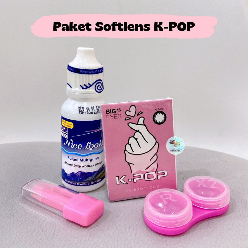 Paket Hemat Softlens K-POP + Cairan 60ml + Jepit / Aplikator + Lenscase