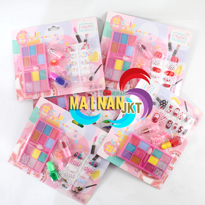 MAINANKEI MAINAN ANAK 12 COLOR EYESHADOW MAKEUP SET 9841 LENFKAP DENGAN KUKU HIAS JEPIT RAMBUT