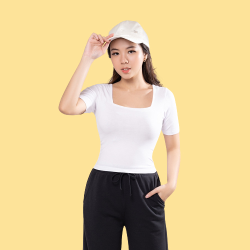 Kaos Basic U NeckT-shirt Crop Wanita Crop Top Korea