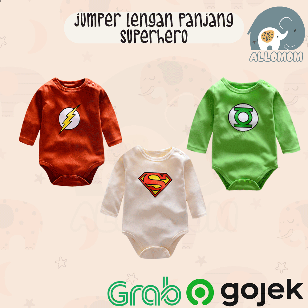 ( IMPORT ) [ 0 -  2 Tahun ] Jumper Bayi BAJU Newborn Lengan Panjang Motif Superhero Lembut Katun 100%