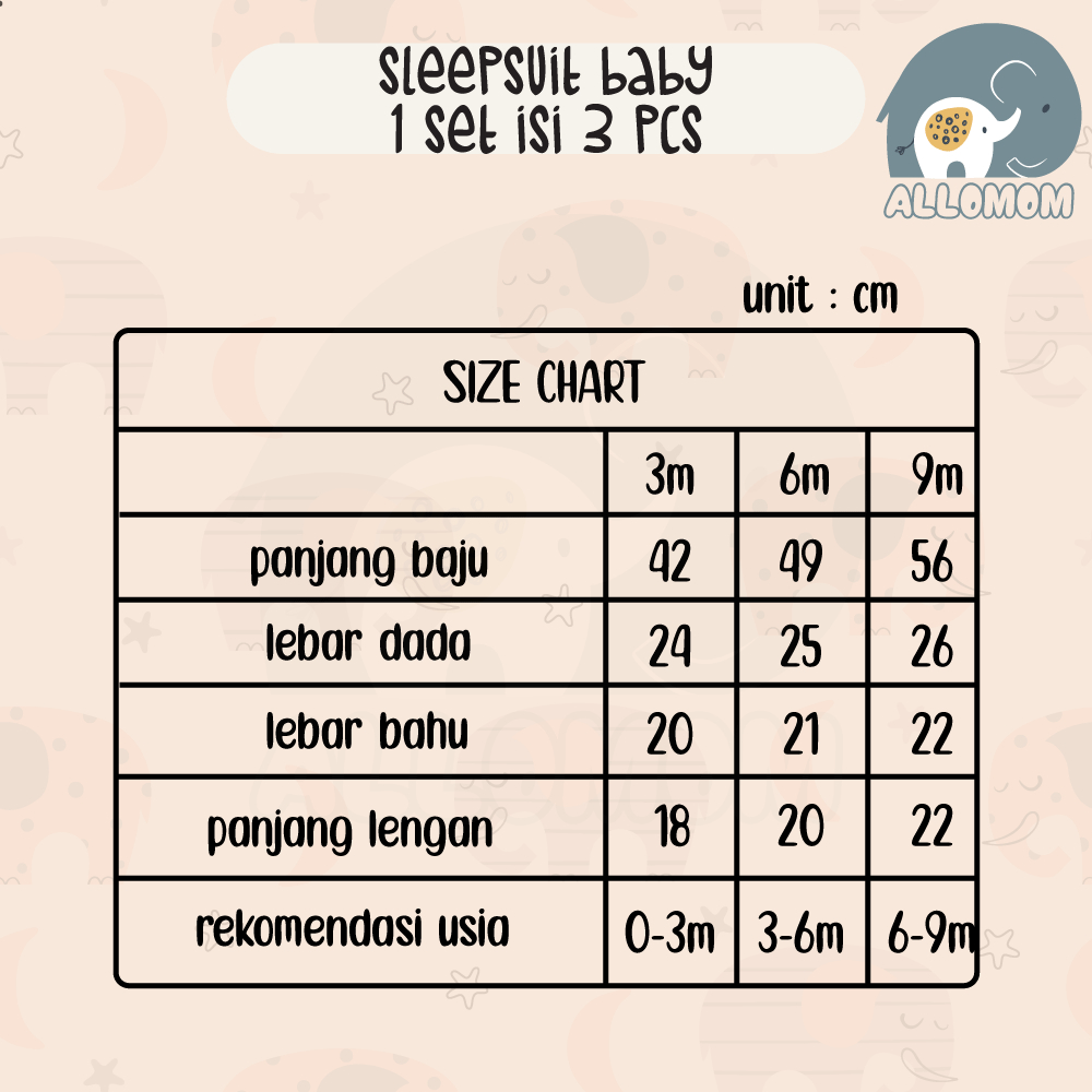 ( IMPORT ) Sleepsuit Baby / Baju Tidur Bayi / Anak Usia 0-1 Tahun Material Katun 100%