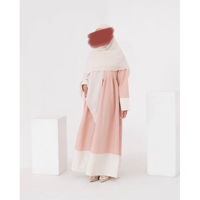 NWT aqsamodestwear gamis two tone linen dress M