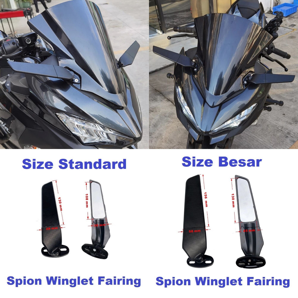 Spion Winglet Stealth Rear Mirror Spion Motor Stealht Winglet Universal Ninja ZX25R ZX10R ZX636 Z10R R6 Ninja 250 Fi Karbu Nmax Pcx Cbr 250r R15 R25 ZX25R dll