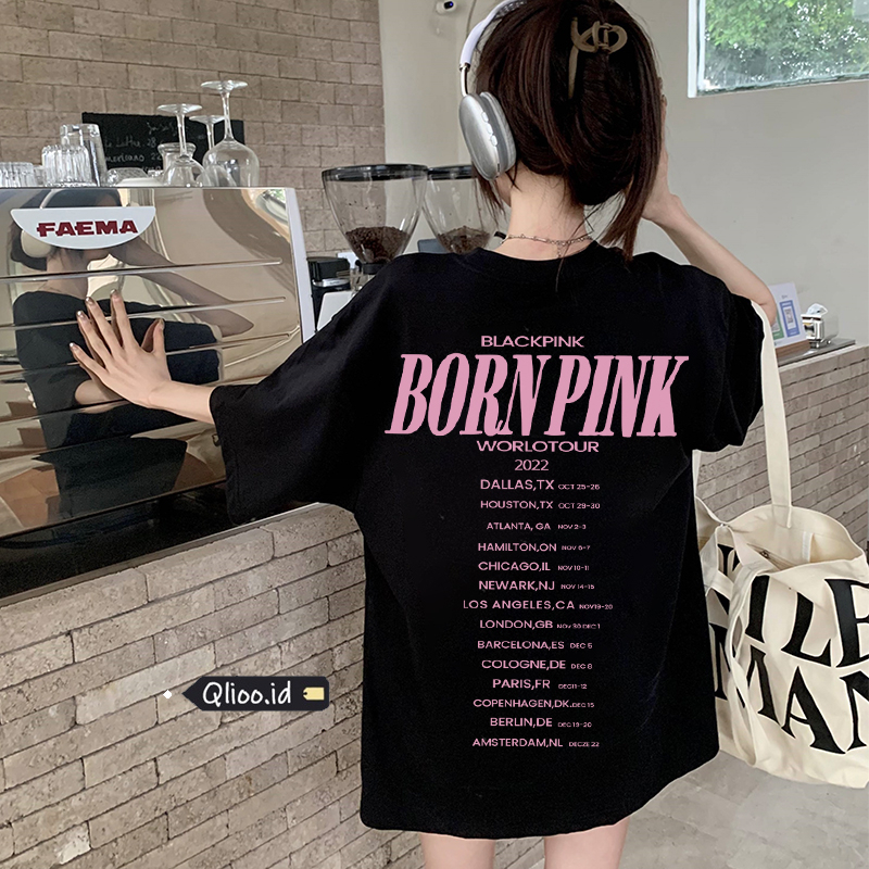 Print T-shirt Kaos Lengan Pendek Vintage BlackPink Baju Wanita Oversize Korean Style