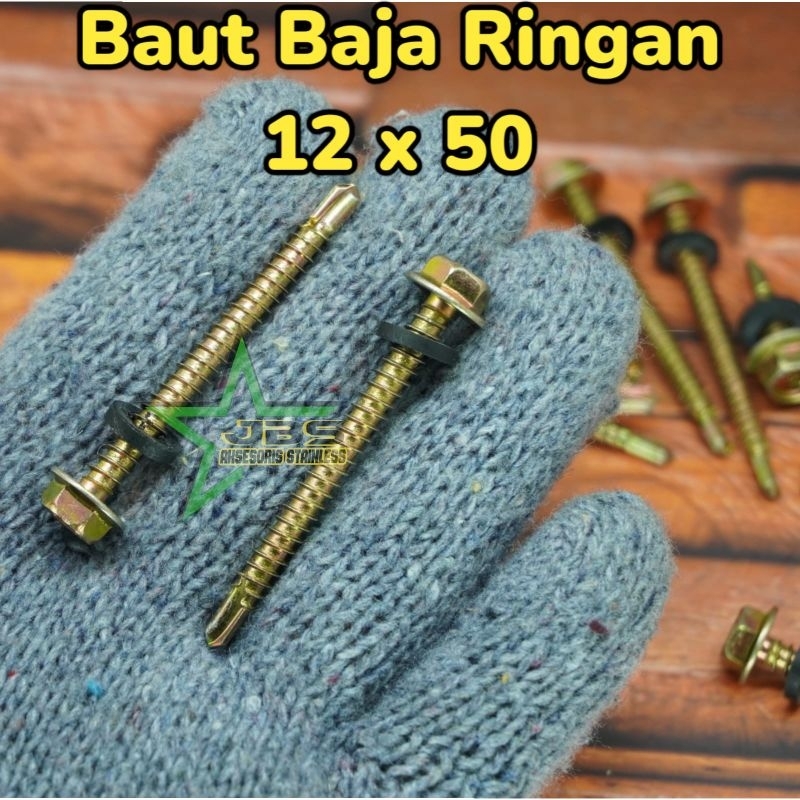 SEKRUP ROOFING KUNING/BAUT BAJA RINGAN (BDM) UK: #12×20/#12×40/#12×50 (HARGA/50PCS)