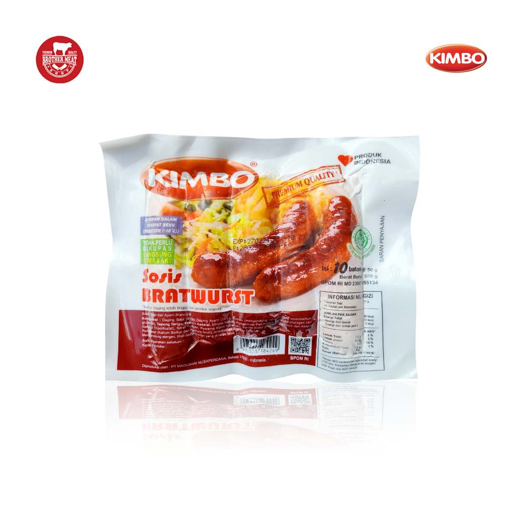 Sosis Kimbo Bratwurst Original 500gr, Sosis Sapi dan Ayam Halal