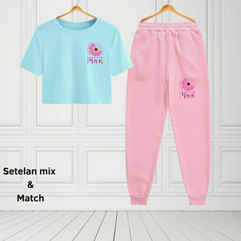 Setelan Anak Remaja Wanita Perempuan Baju Celana Jogger - Daisy Pink